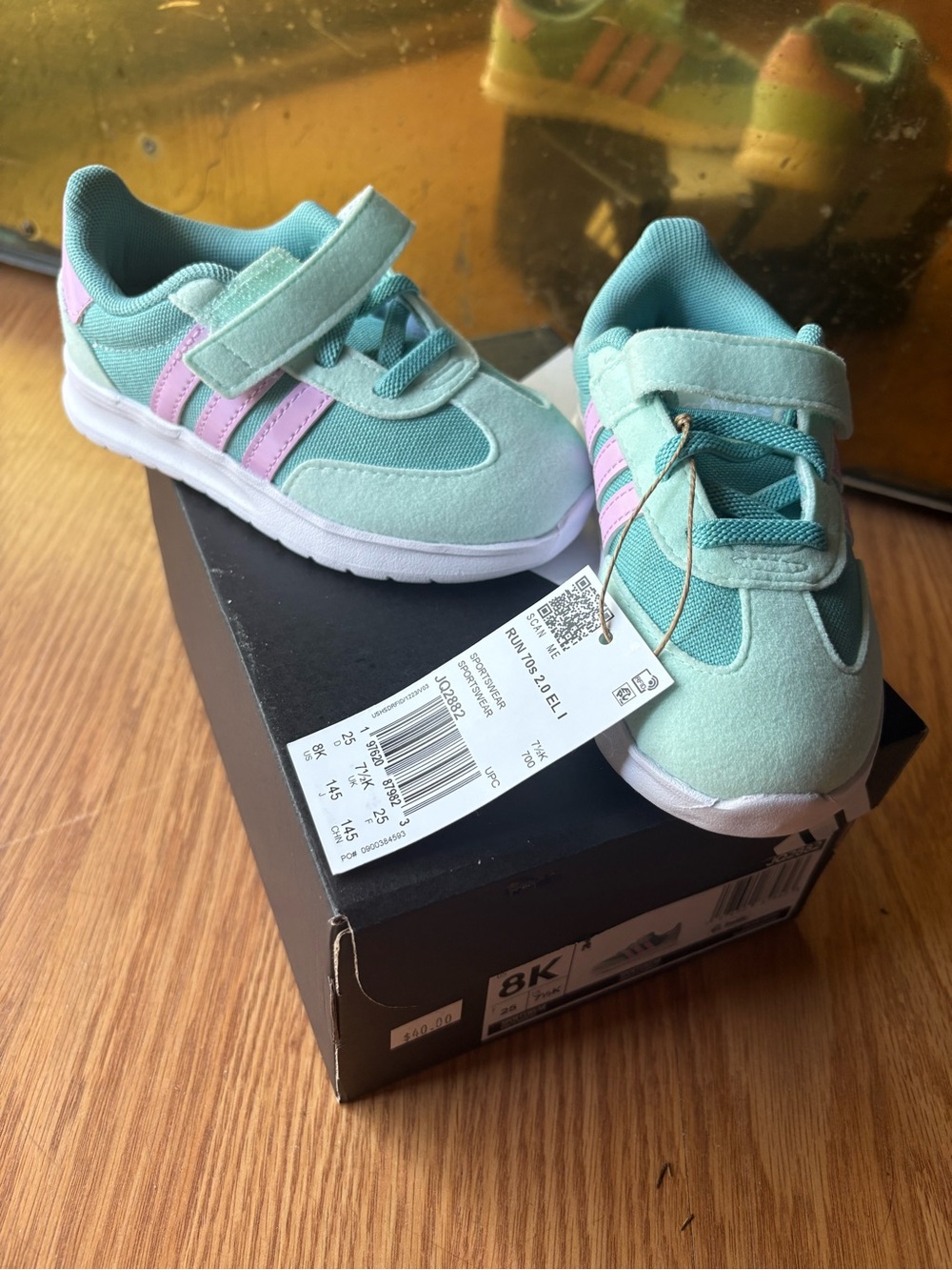 adidas Kids Mint Green and Pink Velcro Sneakers